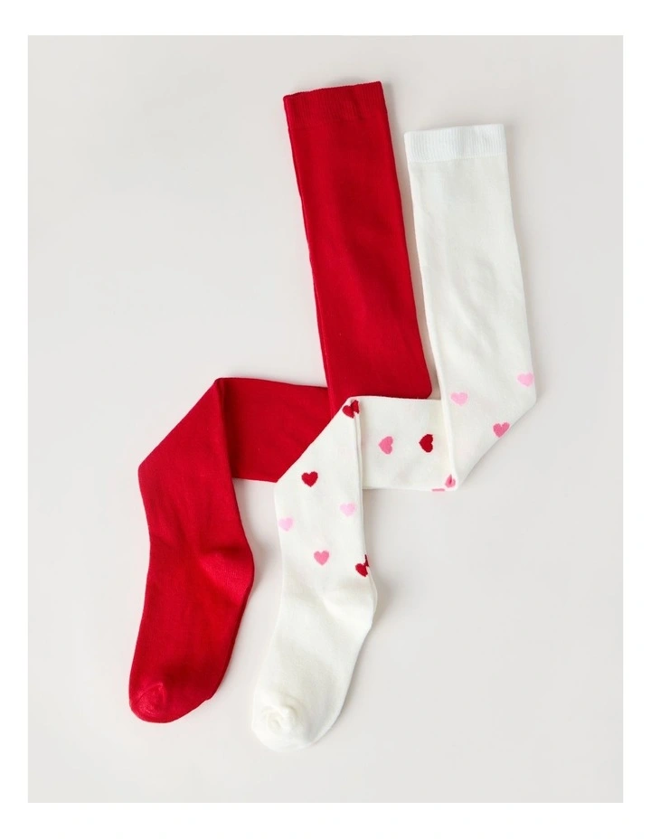 2 Pack Heart Tights in Red image 2