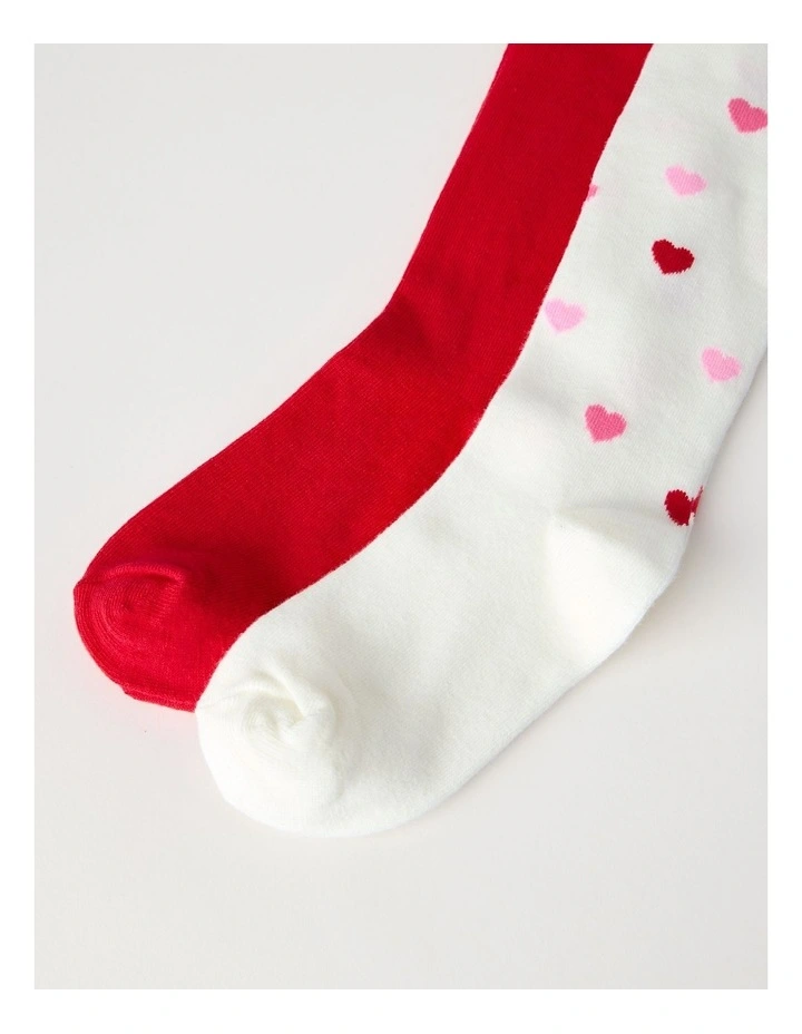 2 Pack Heart Tights in Red image 3