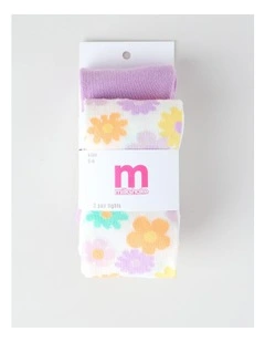 2 Pack Retro Flower Tights in Lilac