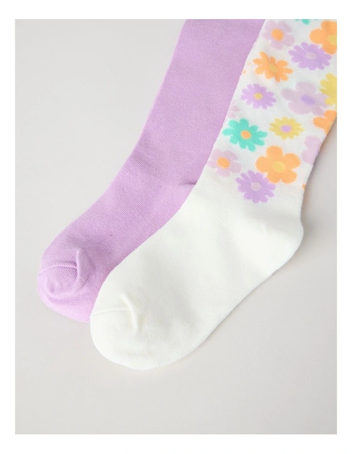 2 Pack Retro Flower Tights in Lilac image 3