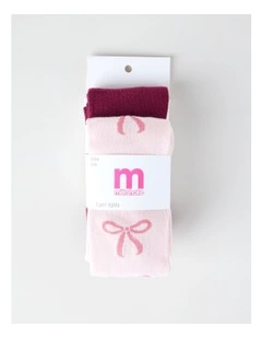 2 Pack Bow Tights in Pink