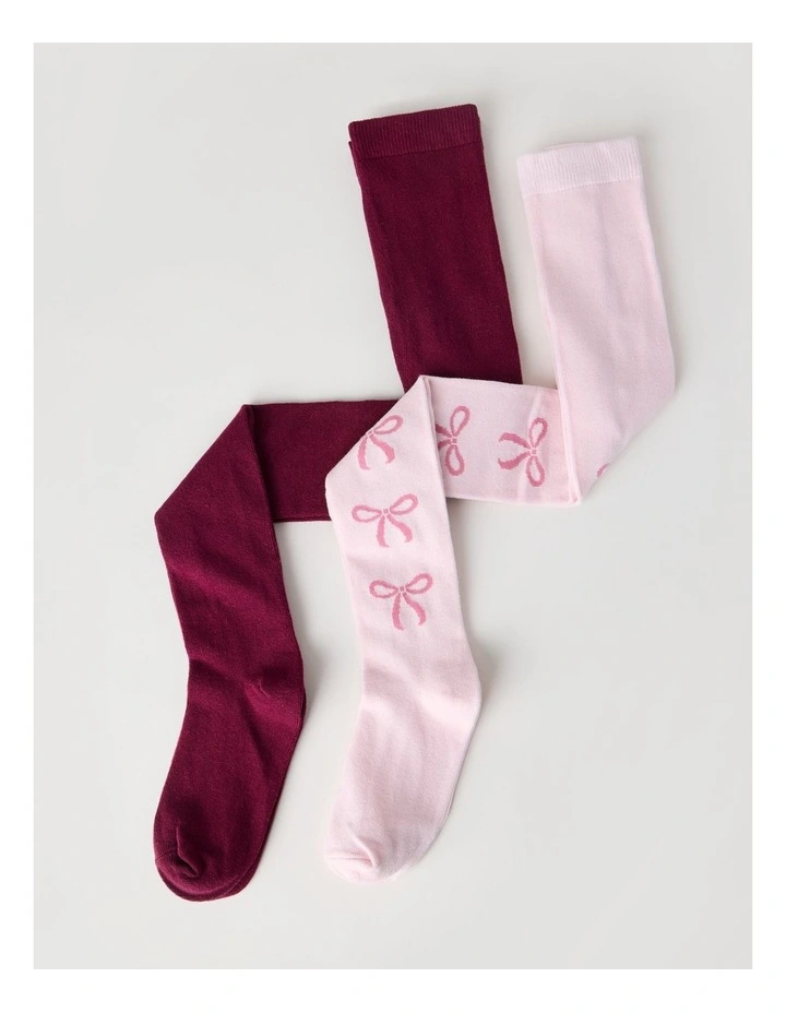 2 Pack Bow Tights in Pink image 2