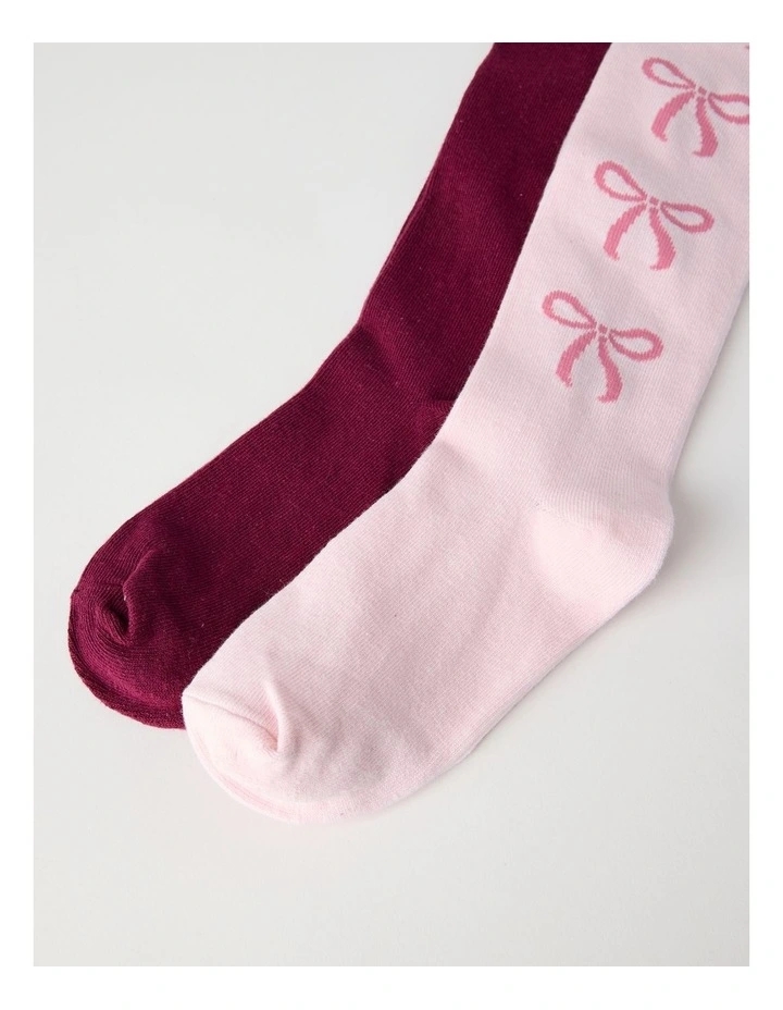 2 Pack Bow Tights in Pink image 3