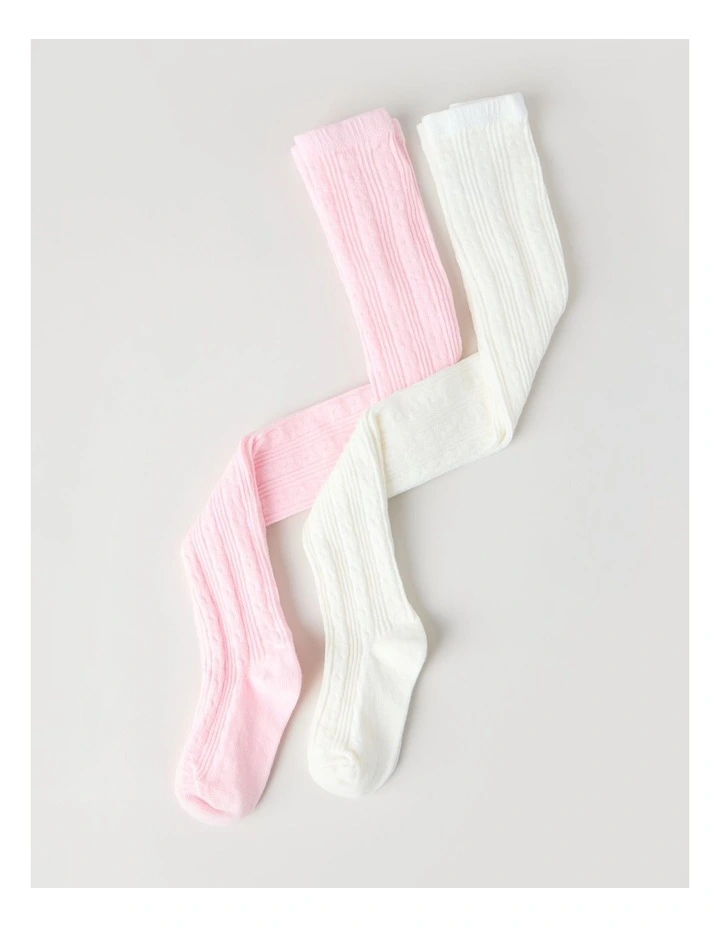 2 Pack Cable Knit Tights in Pink image 2