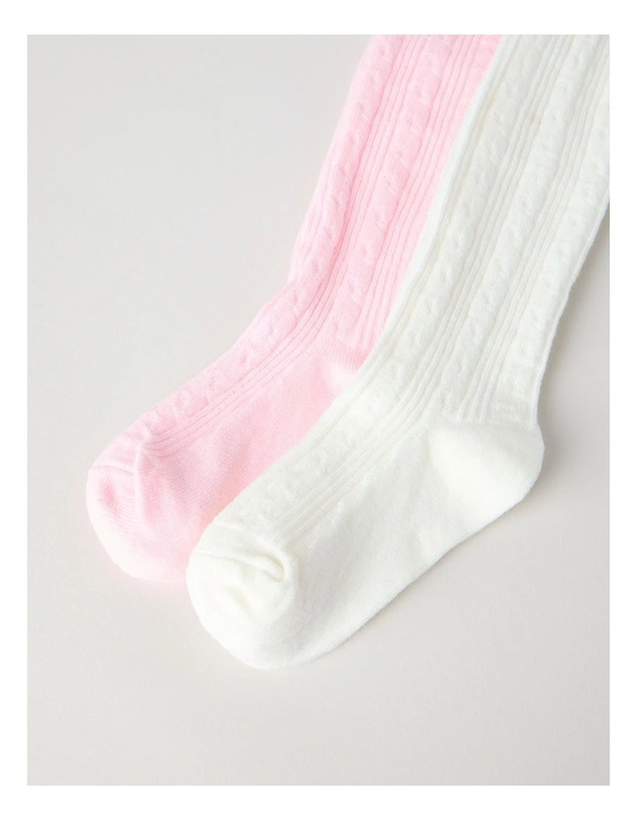 2 Pack Cable Knit Tights in Pink image 3