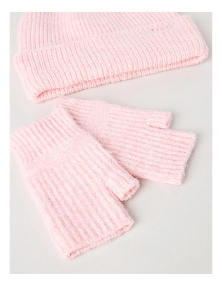 Beanie and Glove Set in Pink image 2