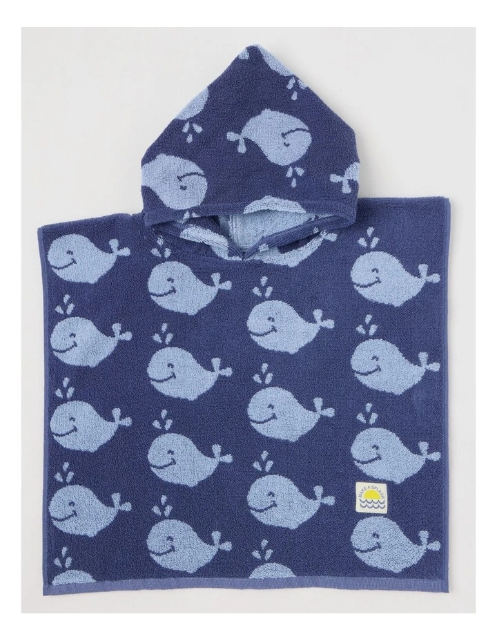 Whale Hooded Towel in Navy image 1