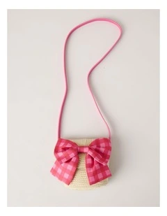 Straw Cross Body Bag with Gingham Bow