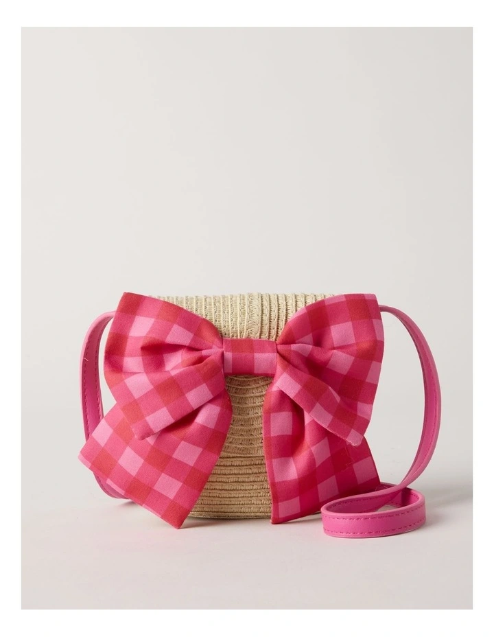 Straw Cross Body Bag with Gingham Bow image 2