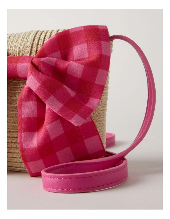 Straw Cross Body Bag with Gingham Bow image 3