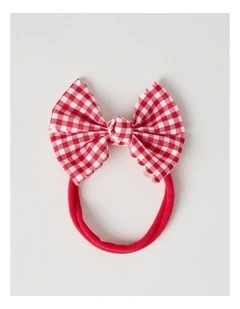 Soft Elastic Gingham Bow Headband in Red