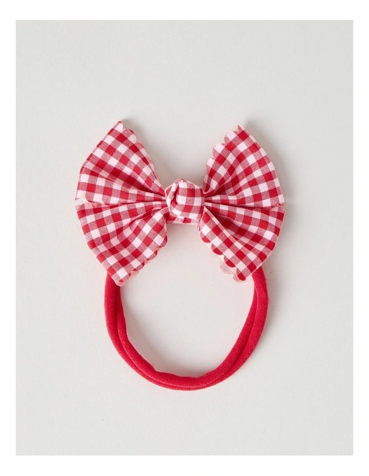 Soft Elastic Gingham Bow Headband in Red image 1