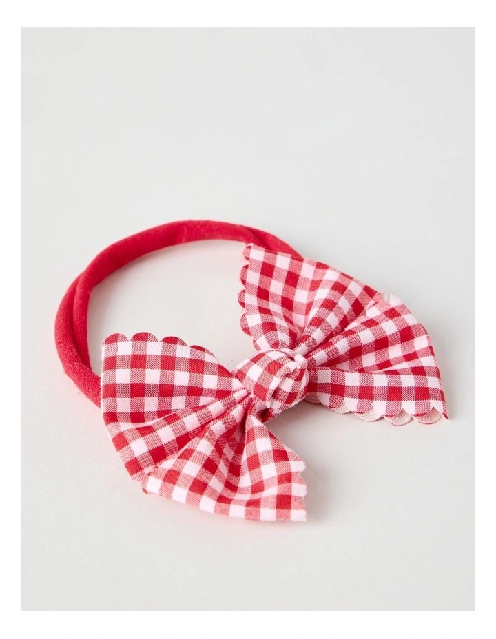 Soft Elastic Gingham Bow Headband in Red image 2