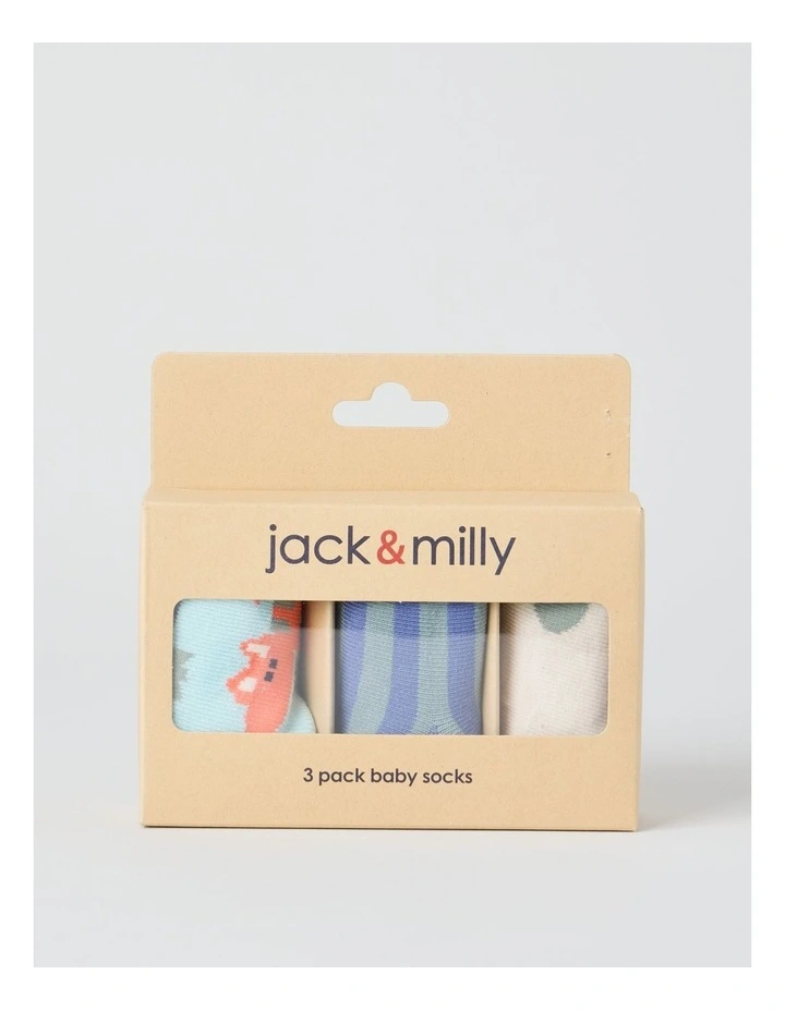Naturals 3 Pack Baby Socks in Oat Marle/Assorted image 1