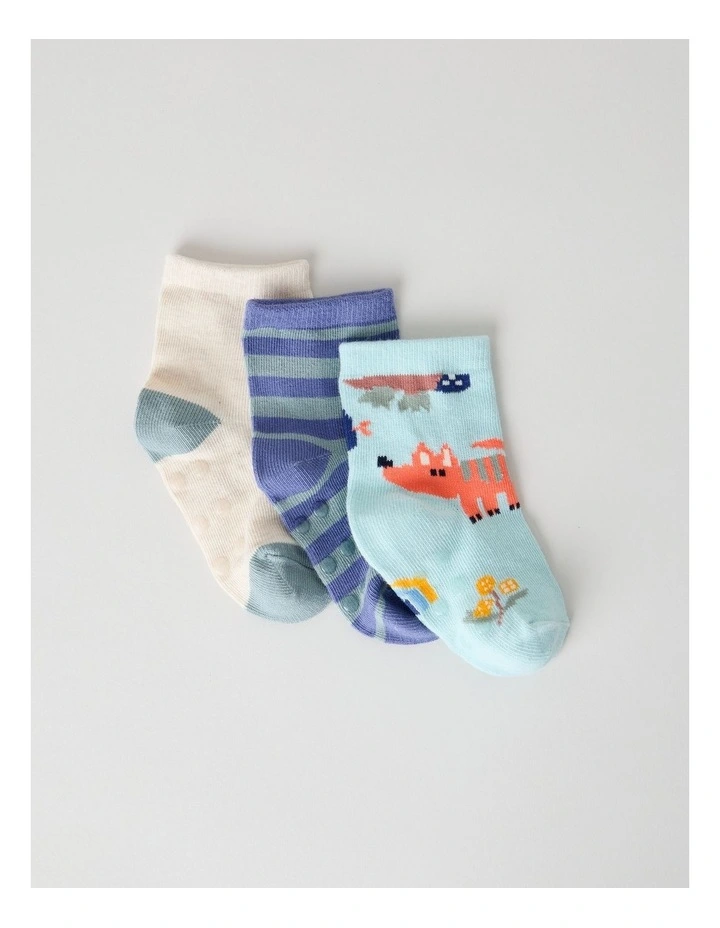 Naturals 3 Pack Baby Socks in Oat Marle/Assorted image 2