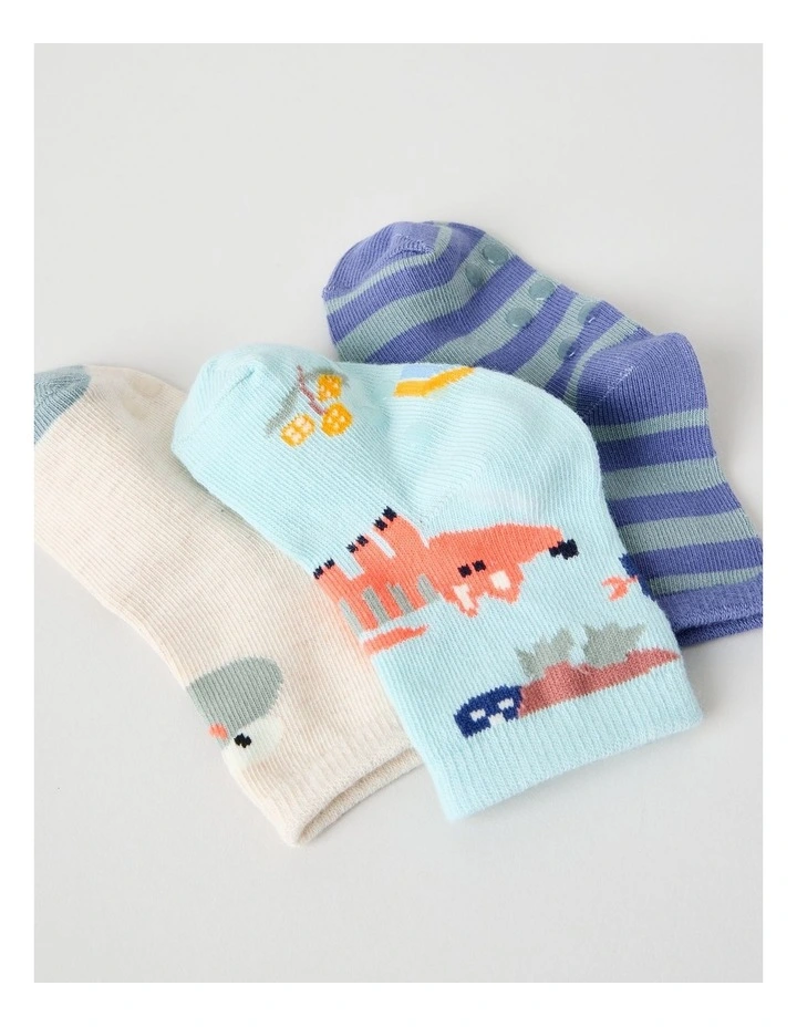 Naturals 3 Pack Baby Socks in Oat Marle/Assorted image 3