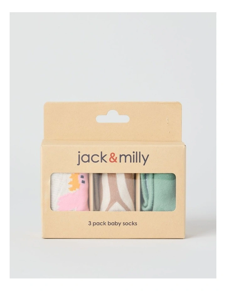 Naturals 3 Pack Baby Socks in Sage/Assorted image 1