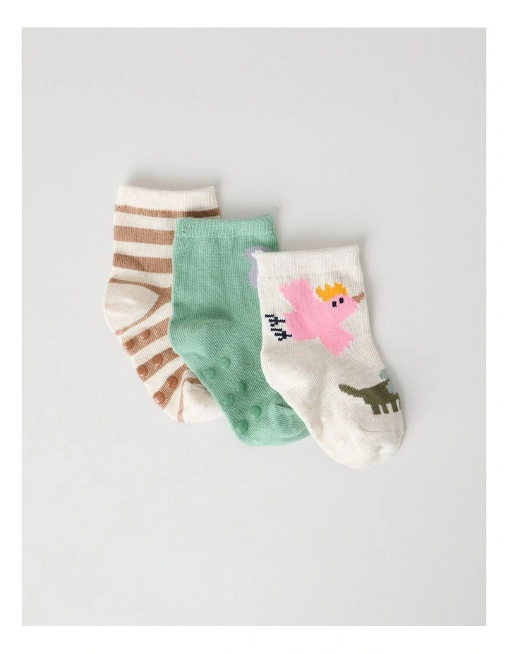 Naturals 3 Pack Baby Socks in Sage/Assorted image 2