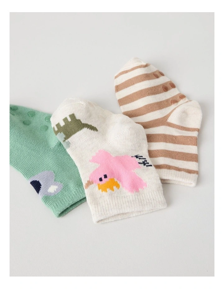 Naturals 3 Pack Baby Socks in Sage/Assorted image 3