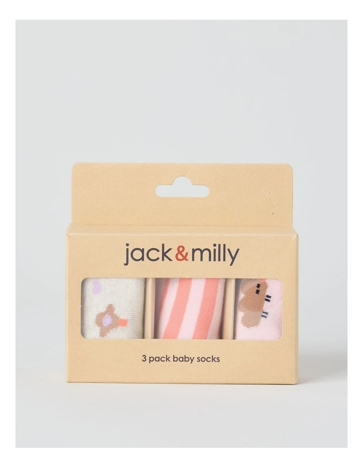 Naturals 3 Pack Baby Socks in Pink/Assorted image 1