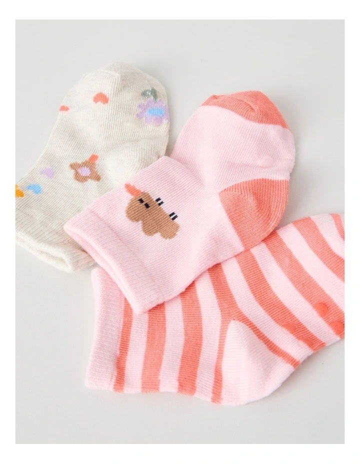 Naturals 3 Pack Baby Socks in Pink/Assorted image 3