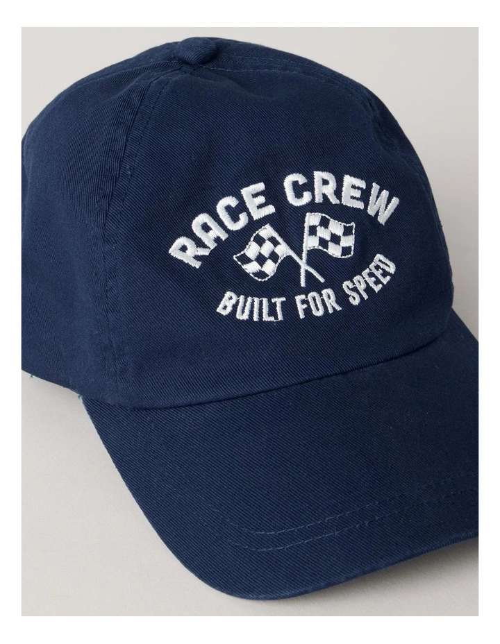 Embroidered Race Crew Cap in Navy image 2