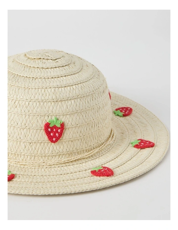 Wide Brim Straw Hat with Strawberry Embroidery image 2