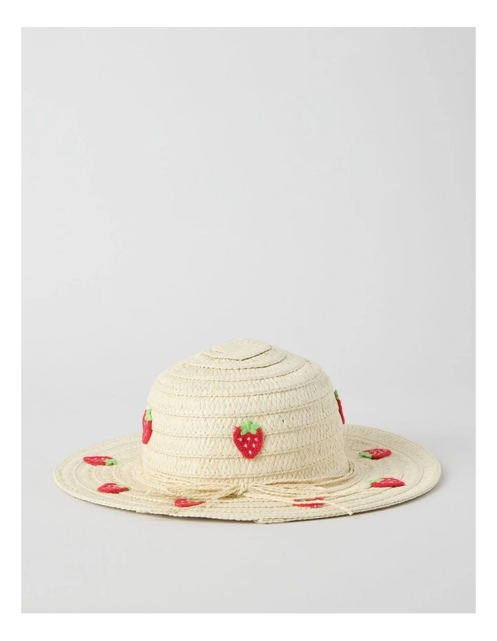 Wide Brim Straw Hat with Strawberry Embroidery image 3