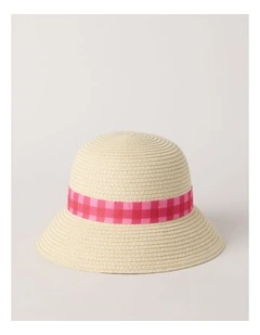Straw Hat with Gingham Bow