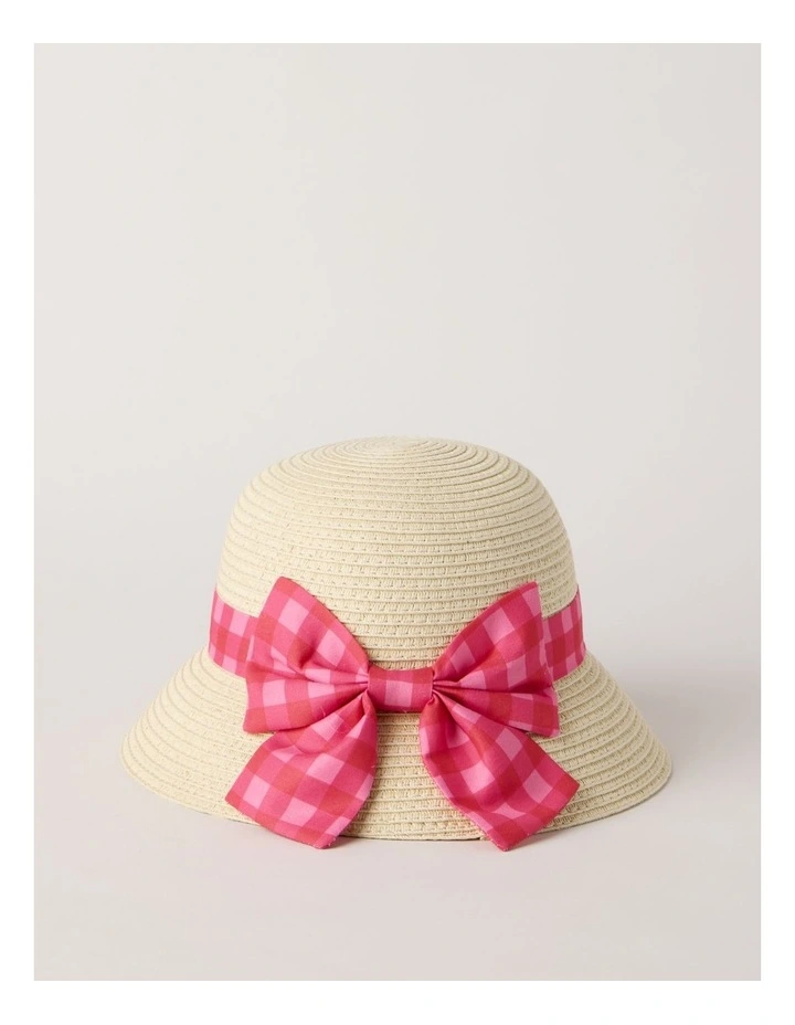 Straw Hat with Gingham Bow image 2