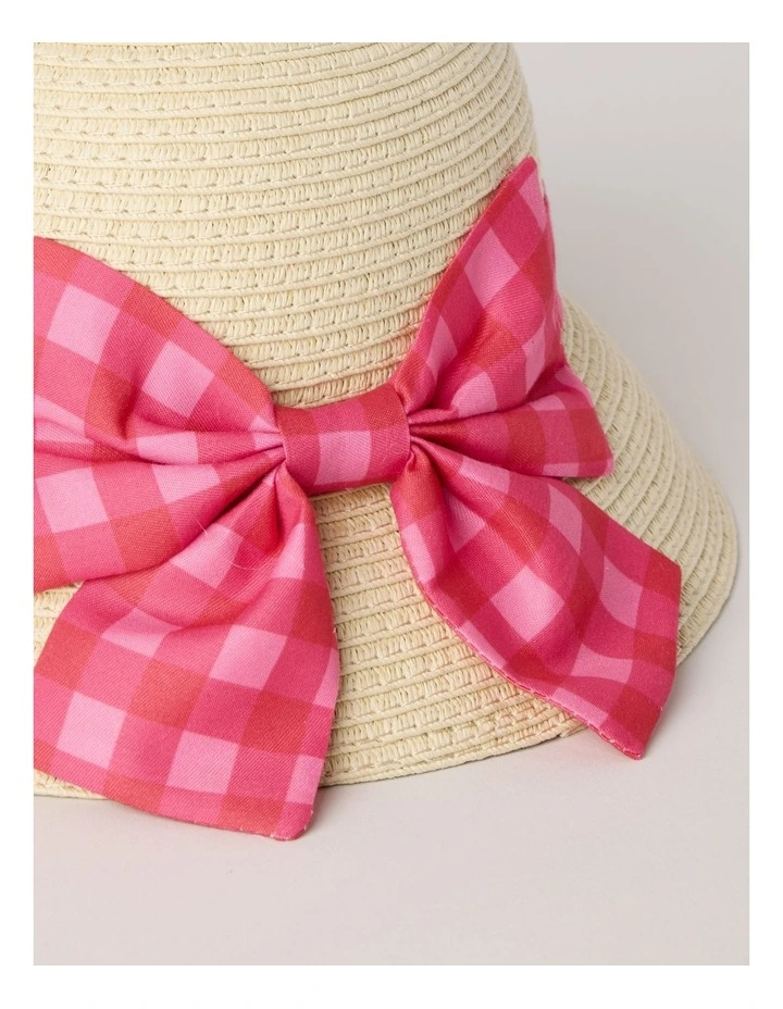 Straw Hat with Gingham Bow image 3