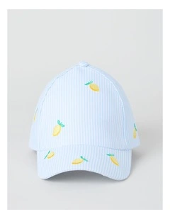 Lemon Embroidered Cap in Blue Stripe