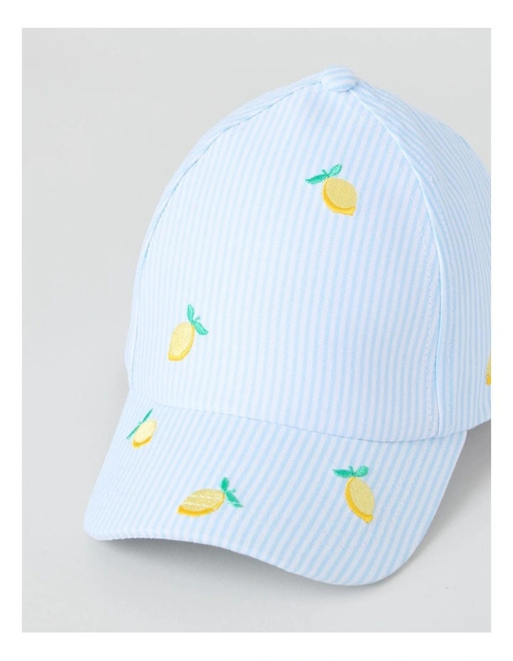 Lemon Embroidered Cap in Blue Stripe image 2