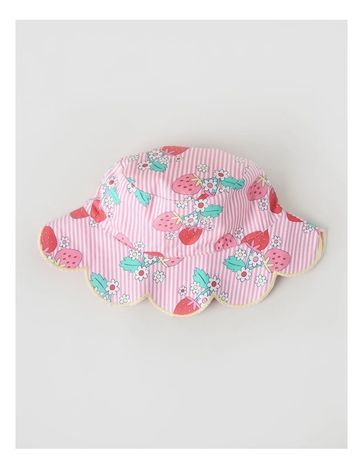 Reversible Strawberry Stripe Hat in Pink image 2