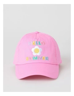 'Hello Summer' Embroidered Cap in Pink