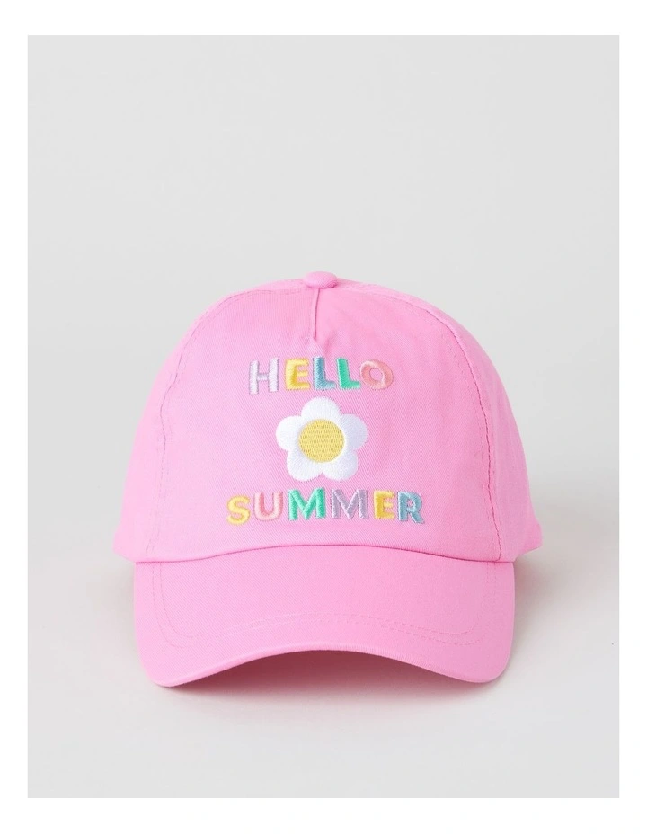 'Hello Summer' Embroidered Cap in Pink image 1