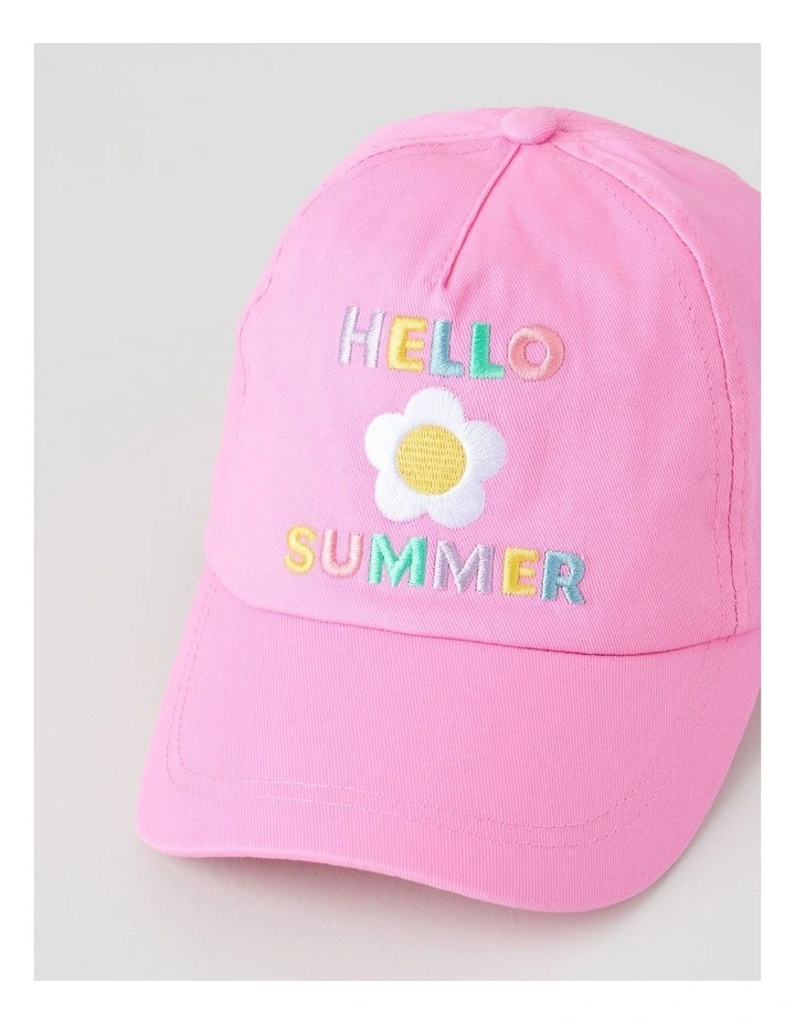 'Hello Summer' Embroidered Cap in Pink image 2