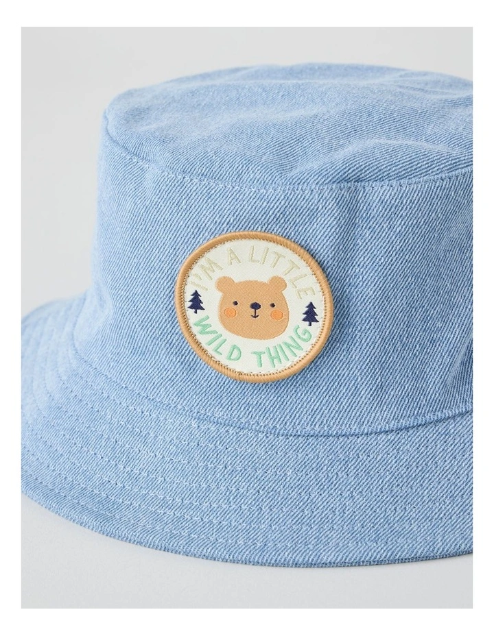 Bucket Hat with Wild Thing Badge in Denim image 2