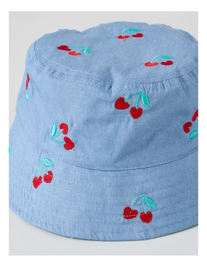 Bucket Hat with Cherry Embroidery in Denim image 2