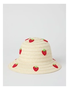 Straw Hat with Strawberry Embroidery