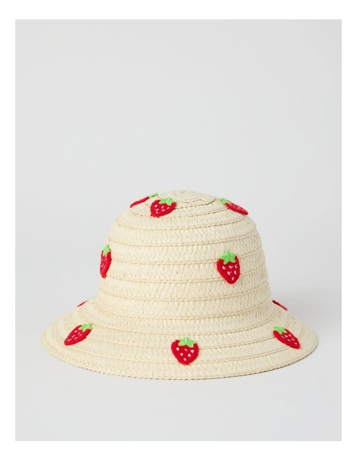 Straw Hat with Strawberry Embroidery image 1