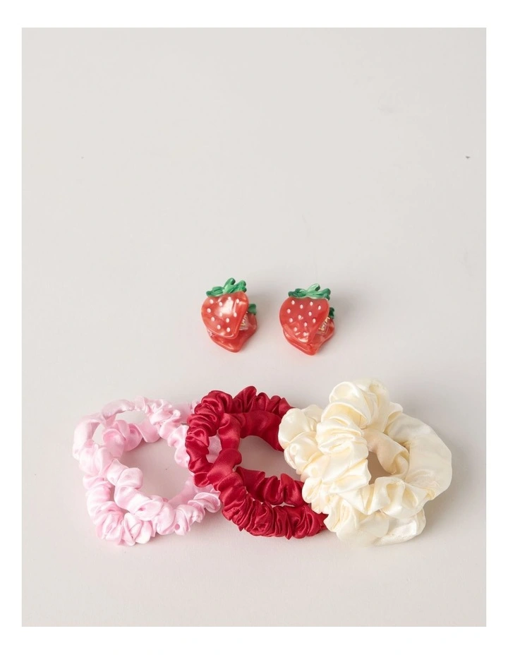 2 Pack Strawberry Clips & Hair Ties in Red image 1