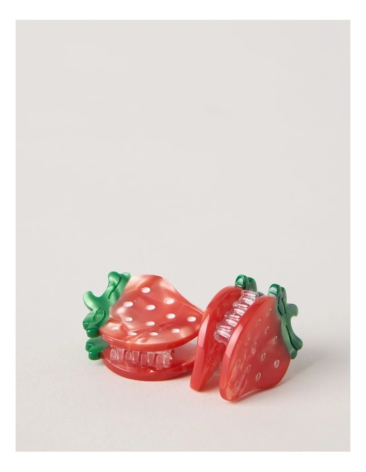 2 Pack Strawberry Clips & Hair Ties in Red image 2