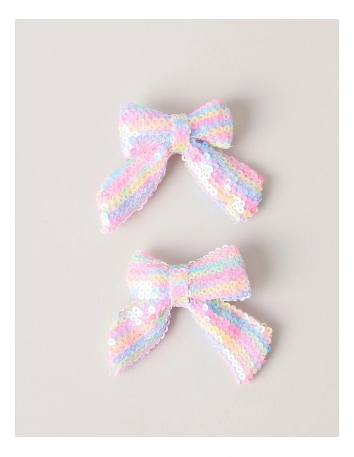 2 Pack Sequin Bows in Rainbow image 1