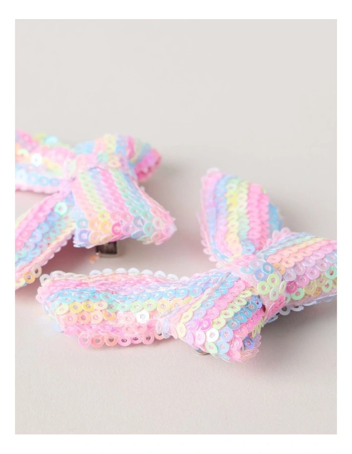 2 Pack Sequin Bows in Rainbow image 2