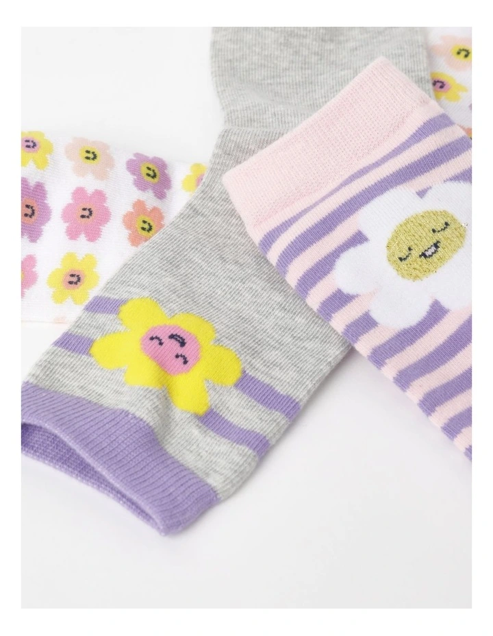 Crew Daisy Jacquard Socks 3 Pack in Assorted image 3