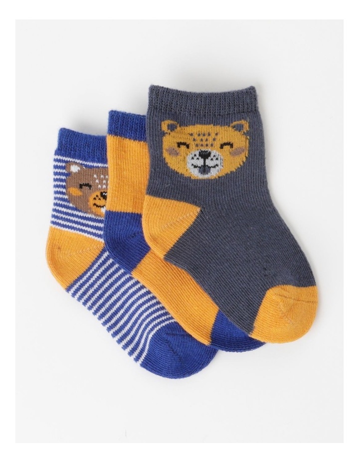 3 Pack Bear Intarsia Socks in Assorted