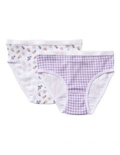 Girls Floral Gingham 2 Pack Underpants in Purple