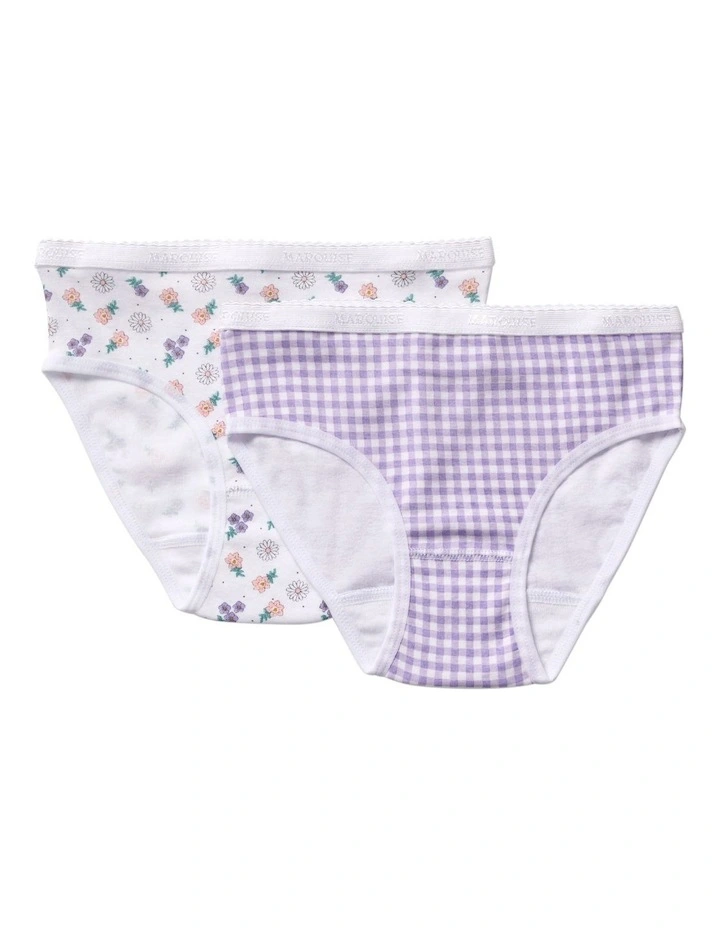 Girls Floral Gingham 2 Pack Underpants in Purple image 1