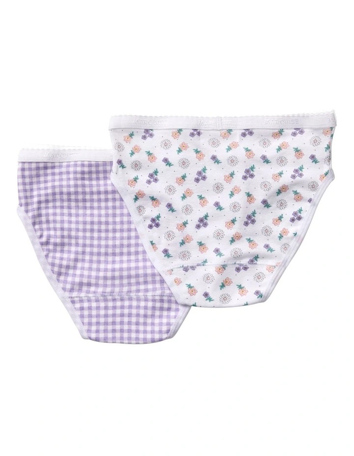 Girls Floral Gingham 2 Pack Underpants in Purple image 2
